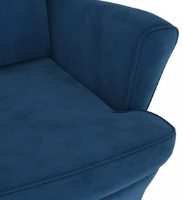 kék bársony magas háttámlájú fotel lábtartóval