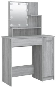 Szürke sonoma LED-es fésülködőasztal 86,5 x 35 x 136 cm