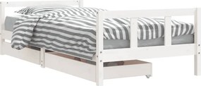 vidaXL fehér tömör fenyőfa gyerekágykeret fiókokkal 90 x 200 cm