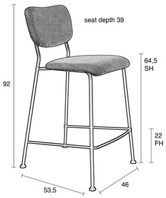 Okkersárga bárszék szett 2 db-os 92 cm Benson – Zuiver