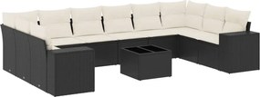 vidaXL 11 részes fekete polyrattan kerti ülőgarnitúra párnákkal