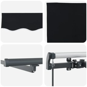 Kézi Behúzható Napellenző LED Fekete 300x250 cm