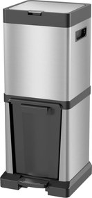 HOMCOM kétrekeszes pedálos szemetes 20 L + 14 L — rozsdamentes acél, puha záródás, kivehető vödrök, ezüst (32,5 x 31,5 x 78 cm) | Aosom