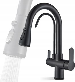 Háromutas Konyhai Csaptelep Trivium Szűrőhöz Fekete Mat Armatúra Plus