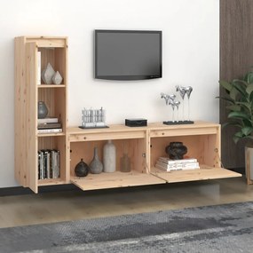 3 db tömör fenyőfa TV-szekrény