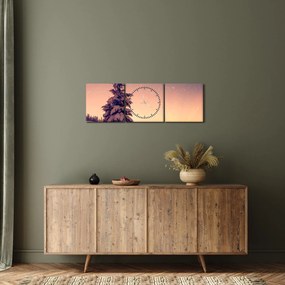 Havas fa egy réten képe (órával) (90x30 cm)