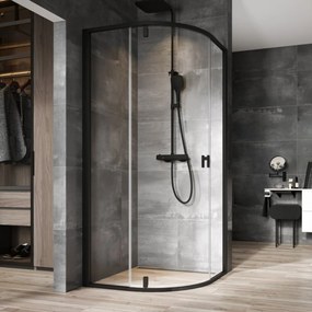 Ravak Nexty zuhanykabin 90x90 cm félkör alakú fekete matt/átlátszó üveg 3O677300Z1