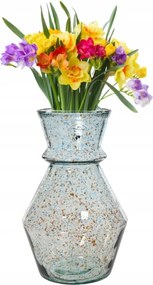 Üveg váza 25x16cm Átlátszó, kék és barna pöttyökkel