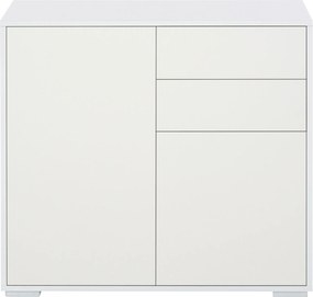 HOMCOM Konyhai Tálaló 2 Ajtóval és 2 Fiókkal, Fényes Fehér Keret, Állítható Polc, Push-to-Open Tároló Székhelyiségbe és Nappaliba, 79x36x74 cm | Aosom