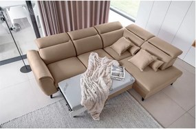 Világosbarna bársony kinyitható-tárolóhelyes sarokkanapé (jobb oldali-L alakú) Noble – ELTAP