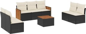vidaXL 8 részes fekete polyrattan kerti ülőgarnitúra párnákkal