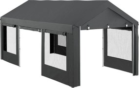 Outsunny Kocsi beálló, kb. 6 x 3 m Sátor, Magasságra állítható Autós Garázs, Autó Pavilon 4 Rácsos Ablakkal, 4 Ajtóval, Autóhoz, Teherautóhoz, Acélból
