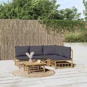 vidaXL 5 részes bambusz kerti ülőgarnitúra sötétszürke párnákkal