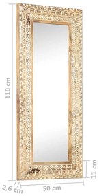 kézzel faragott tömör mangófa tükör 110 x 50 x 2,6 cm