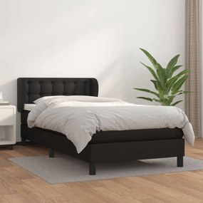 Fekete műbőr rugós ágy matraccal 90x190 cm