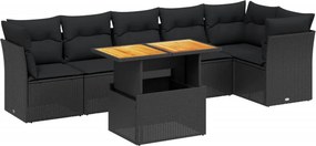vidaXL 7 részes fekete polyrattan kerti ülőgarnitúra párnával