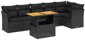 vidaXL 7 részes fekete polyrattan kerti ülőgarnitúra párnával