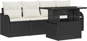 vidaXL Kerti Kanapé Szett párnával 5 pcs Fekete Poli rattan