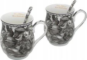 Bögre szett Kpl 2 db-os kétrészes porcelán bögre virág teáskanál 350ml