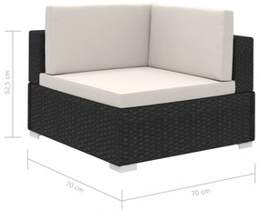 12-részes fekete polyrattan kerti bútorszett párnákkal
