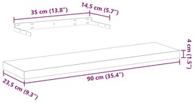 4 db szerelt fa függőpolc 90 x 23,5 x 4 cm