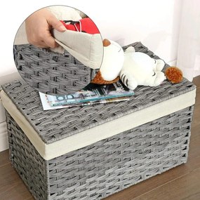 Rattan stílusú tárolódoboz, tároló kosár, 65 literes, szürke