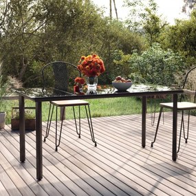 Fekete acél és edzett üveg kerti étkezőasztal 160x80x74cm