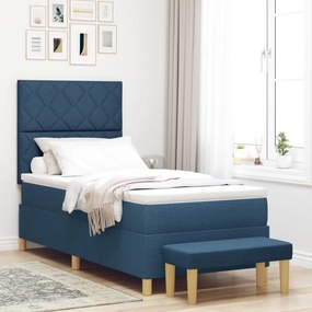 Boxspring Ágy Matraccal és Padkázott Kék 90x190 cm Szövet