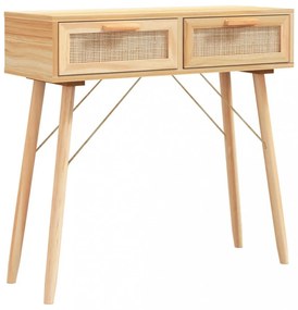 barna tömör fenyő és természetes rattan kisasztal 80x30x75 cm