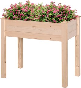 Outsunny Emelt Városi Kert Természetes Fa 86x46x76 cm Emelt Ültető Asztal Nem Woven Szövet és 4 Draináló Lyukkal Virágok Ültetéséhez Kert Terasz Szaba