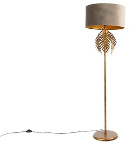 Vintage állólámpa arany 145 cm bézs bársony árnyékolóval 50 cm - Botanica