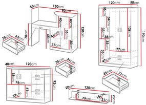 Tanulószoba bútor Monella VI (világos tölgy + fehér + türkiz) . 1104470