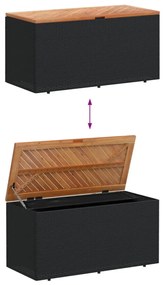 fekete polyrattan és akácfa kerti tárolóláda 110 x 50 x 54 cm