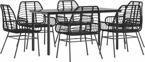 vidaXL 7 részes fekete polyrattan üveg kerti étkezőgarnitúra