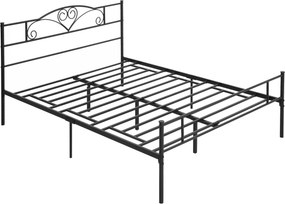 HOMCOM Acél Franciaágykeret 160x200cm Beépített Rácsokkal, Fejtámla és Lábvéggel, Ágy Alatti Tárolóval, Fekete | Aosom