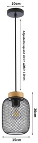 Brilagi - Függőlámpa kábellel BASKLITE 1xE27/15W/230V kaucsukfa/fekete