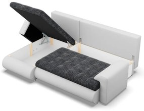 Tokio sarokkanapé, 2 ágyneműtartóval, fonott + műbőr, baloldali, sötétszürke - fehér