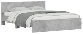 betonszürke ágykeret fejtámlával és LED-del 150x200 cm