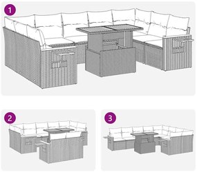 vidaXL 10 részes bézs polyrattan akácfa kerti ülőgarnitúra párnával