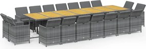 vidaXL 19 részes szürke polyrattan kerti étkezőgarnitúra párnákkal
