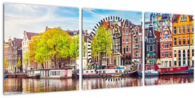 Kép - Táncoló házak, Amszterdam (órával) (90x30 cm)