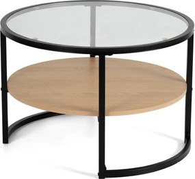 Fekete-natúr színű kerek dohányzóasztal tölgyfa dekorral ø 68 cm Zanu – Bonami Essentials