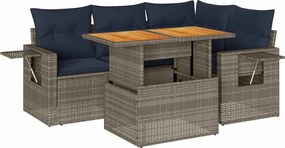 vidaXL 5 részes szürke polyrattan kerti ülőgarnitúra párnákkal