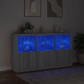 szürke sonoma színű tálalószekrény LED-ekkel 181,5x37x100 cm