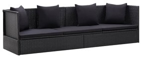 vidaXL fekete polyrattan kerti ágy ülő- és hátpárnával