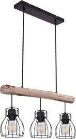 Globo 15326-3N Függeszték fém fekete drótháló búrával, natúr fa betéttel. LxBxH:600x136x2090, exkl. 3xE27 40W 230V