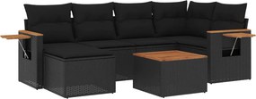 vidaXL 7 részes fekete polyrattan kerti ülőgarnitúra párnával