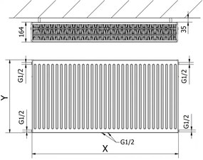 Mexen CC33, panelradiátor 900 x 1600 mm, alsó középső csatlakozás, 5091 W, fekete, W6C33-090-160-70