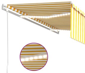 sárga-fehér redőnyös, LED-es, szélérzékelős napellenző 5x3 m
