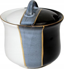 Cukortartó kerámia 0,25 l kézzel díszített modern csíkos motívummal